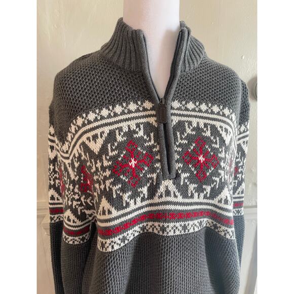 Mens IZOD Heavyweight Gray 1/4 Zip Christmas Winter Sweater Size L - Picture 3 of 6